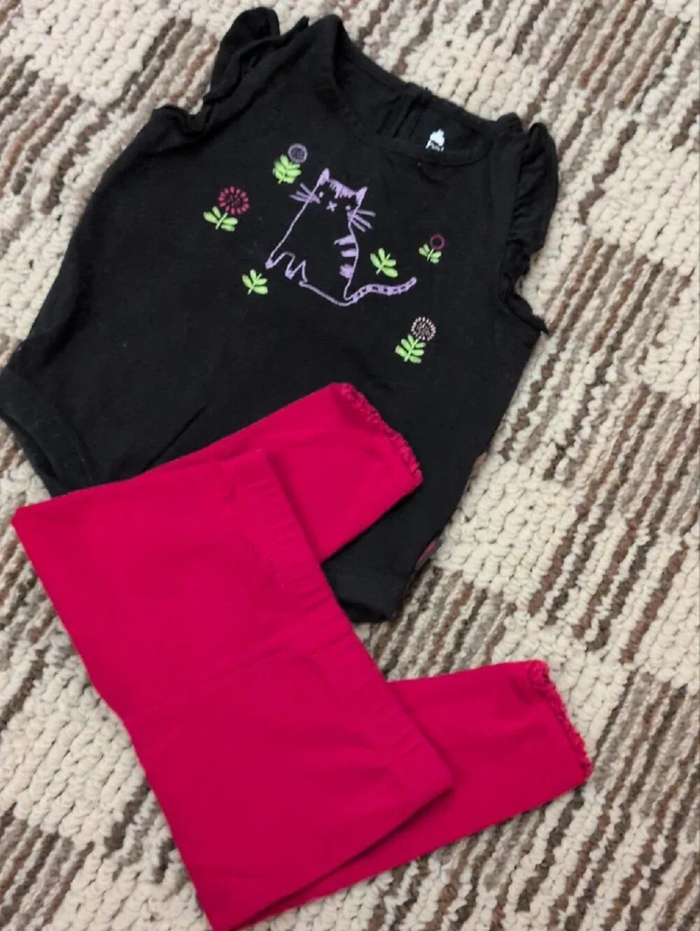 Baby Gap Blk Bodysuit & Top with Red/Purple/Green Embroidery.  Matching Red Pant